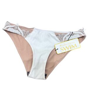 For Love & Lemons Bikini Bottom Womens Small Ivory NEW Lace Ribbed Swimwear